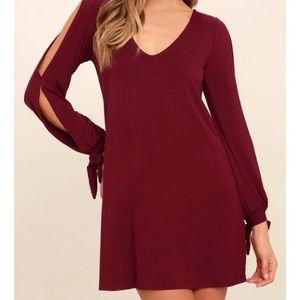 Lulus’s Long Sleeve Red Wine Shift Dress